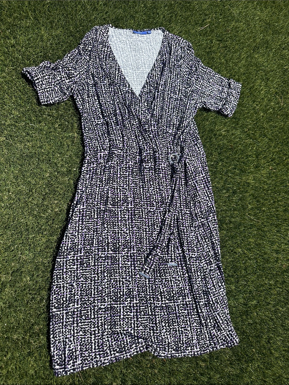 Apt. 9 Black and White Patterned Wrap Dress with Belt